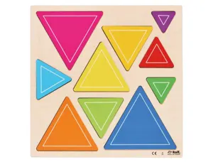 Decouverte des tailles triangles rolf puzzles en     relief en bois triangles      colores 10 pieces et 1 — Non classé