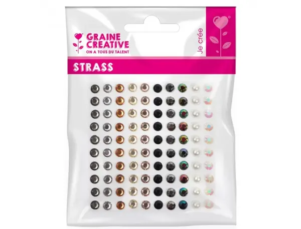 Planche assortiment de strass adhesif graine creative 100 strass coloris noir et perle assortis — Non classé