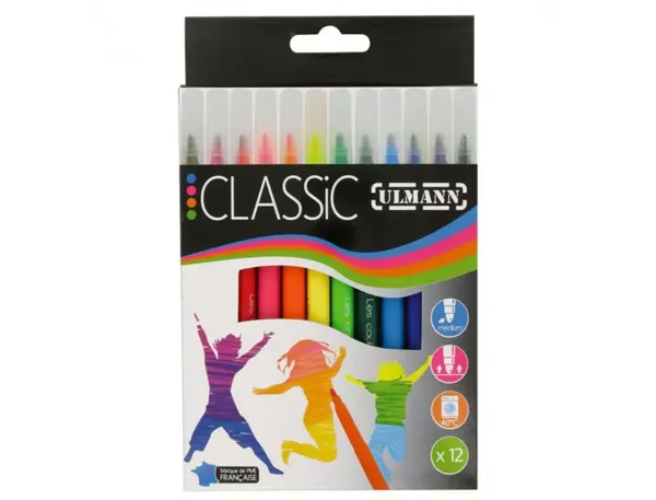 Pochette feutres de coloriage ulmann pointe moyenne bloquee 12 unites coloris assortis — Non classé