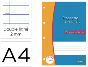 Feuillets mobiles hamelin serpodile perfores a4 100     pages double ligne 2mm niveau 4 — Non classé