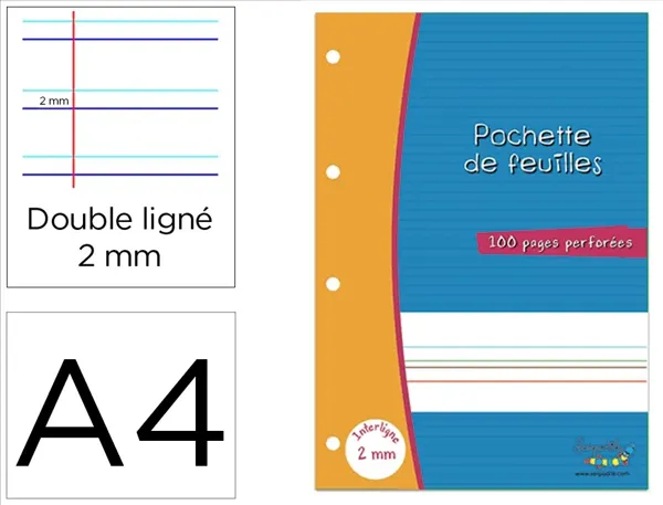 Feuillets mobiles hamelin serpodile perfores a4 100     pages double ligne 2mm niveau 4 — Non classé