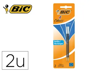 Recharge bic stylo 4 couleurs pointe 1mm trait 0,32mm       coloris bleu blister 2 unites — Non classé