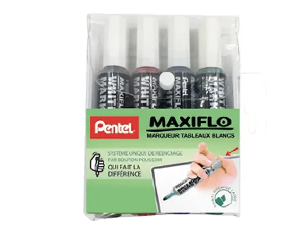 Marqueur pentel maxiflo effacable tableau blanc       bouton poussoir pointe        biseaute coloris assortis — Non classé
