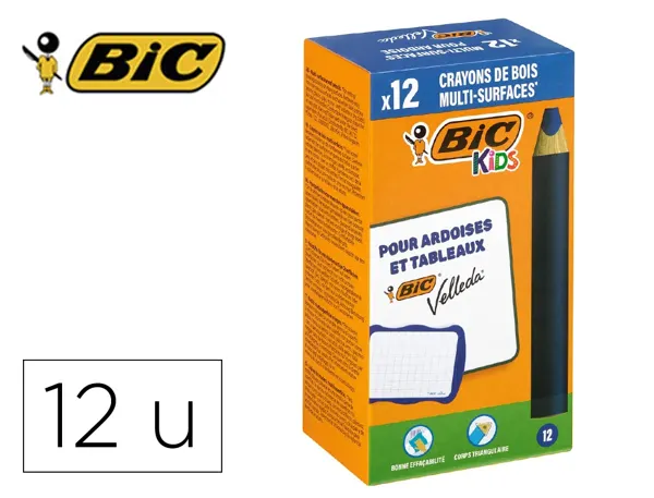 Crayon couleur bic kids multi-surfaces corps          triangulaire bois coloris     bleu boite 12 unites — Non classé