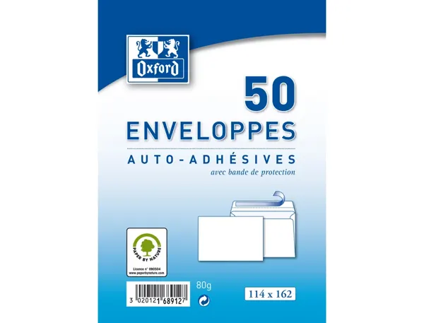 Oxford Enveloppes Velin, C6, blanc, sans fenêtre — Enveloppes