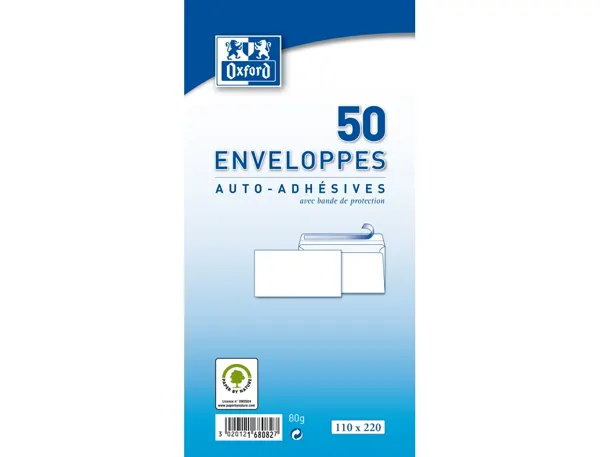 Oxford Enveloppes Velin, DL, blanches, sans fenêtre — Enveloppes