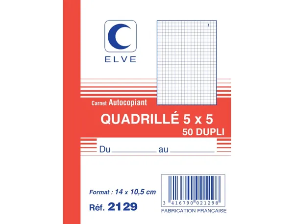 Manifold autocopiant elve 105x148mm quadrillé 5x5 foliotage 50 duplis — Non classé