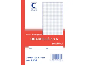 Manifold autocopiant elve 140x210mm quadrillé 5x5 foliotage 50 duplis — Non classé