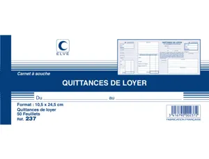 Carnet à souche elve quittances loyer 10,5x24,5cm 50 feuillets 70g papier chèque amagnétique — Non classé