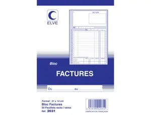 Bloc factures elve 140x210mm 50 feuillets 90g encollage en tête — Non classé