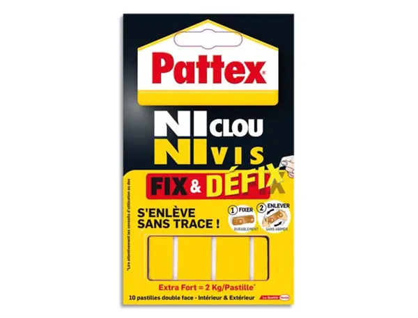 Pastille adhésive pattex ni clou ni vis double face supporte 2.75kg fix défix étui 10 pastilles — Non classé