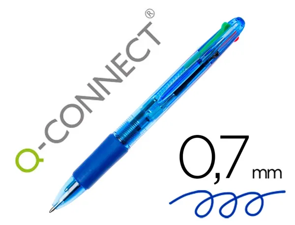Stylo-bille q-connect 4 couleurs écriture moyenne 0.7mm corps translucide bleuté encre classique noir bleu rouge vert — Non…