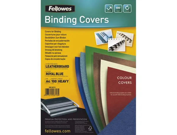 Couverture fellowes grain cuir 250g format a4 coloris bleu royal paquet 100 unités — Non classé