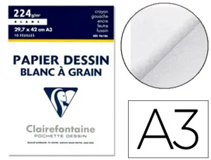 Papier dessin clairefontaine grain léger prononcé sans acide blancheur naturelle 224g a3 pochette 10f — Non classé