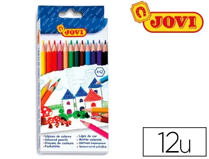 Crayon couleur jovi bois hexagonal 175mm mine 7.5mm couleurs vives étui carton 12 unités — Non classé