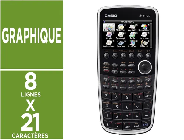 Calculatrice casio graphique fx-cg20 21 chiffres écran géant lcd 8 lignes connexion pc/graphique 188.5x89.5x20.6mm 230g —…