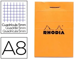 Bloc bureau rhodia a8 papier vélin surfin couverture enduite enveloppante 52x75mm 80f détachables 80g 5x5mm orange — Non…