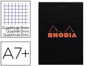 Bloc bureau rhodia a7+ papier vélin surfin couverture enduite enveloppante 85x120mm 80f détachables 80g 5x5mm noir — Non…