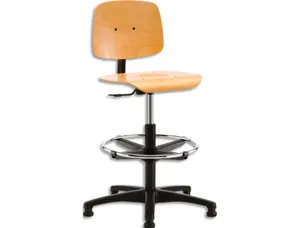 Siege technique grande hauteur bois verni avec repose pieds sur patins reglable en hauteur — Non classé