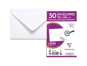 Enveloppe clairefontaine cartede visite 90x140mm gommee     120g/m2 coloris blanc paquet  50 unites — Non classé