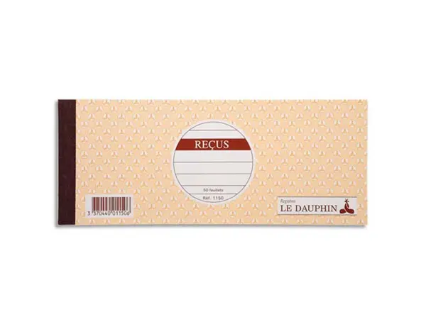 Carnet de reçus le dauphin format 9 x 22,5 cm 50 feuillets 10 colonnes — Non classé