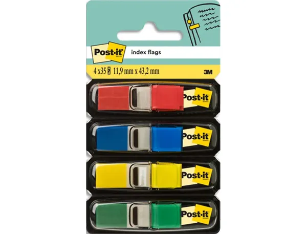 Marque-pages post-it mini index étroit 12x44mm 35f coloris classiques rouge vert bleu jaune lot 4 unités — Non classé