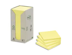 Bloc-notes post-it papier recyclé 76x76mm 100f/bloc repositionnables coloris jaune tour 16 blocs — Non classé