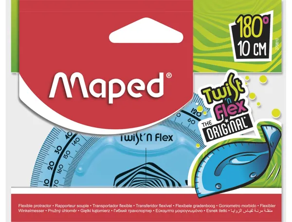 Rapporteur maped twist'n'flex 180 degrés 10cm gradué souple incassable ludique 3 coloris assortis bleu vert rose — Non classé