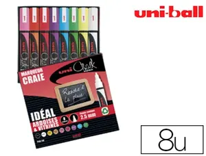 Marqueur uniball craie chalk marker pointe moyenne 2/3mm craie liquide couleur lumineuse pochette 8 unites — Non classé