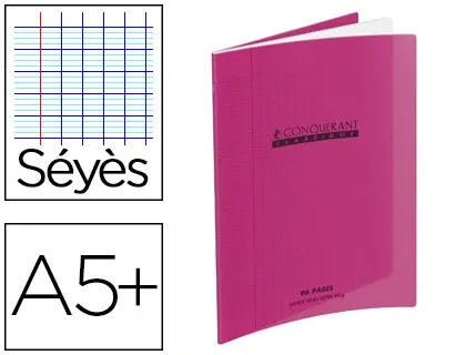 Cahier piqué conquérant classique couverture polypropylène rigide transparente a5+ 17x22cm 60 pages 90g séyès violet — Non…