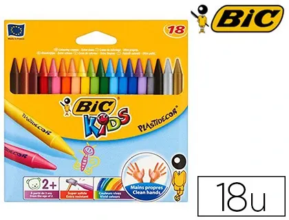 Crayon cire bic kids plastidécor 120mm résistant non salissant étui carton 18 unités — Non classé
