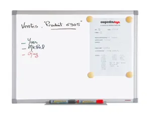Tableau blanc juvénilia laqué magnétique usage fréquent     auget aluminium gris kit      fixation inclus 90x120cm — Non…