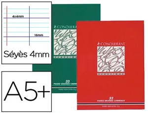 Cahier d'écriture piqué conquérant classique couverture vernie carte couchée a5+ 17x22cm 32 pages 90g séyès 4mm — Non classé