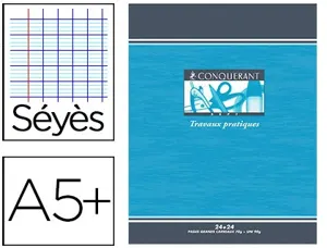 Cahier piqué conquérant sept travaux pratiques couverture offset a5+ 17x22cm 48 pages 70g 24p séyès 24p unies — Non classé