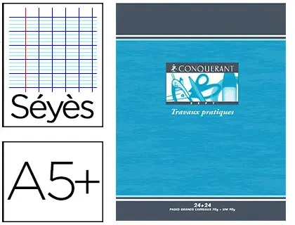 Cahier piqué conquérant sept travaux pratiques couverture offset a5+ 17x22cm 48 pages 70g 24p séyès 24p unies — Non classé