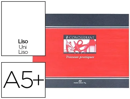 Cahier piqué conquérant sept travaux pratiques couverture offset a5+ 17x22cm 32 pages unies format paysage — Non classé