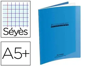 Cahier piqué conquérant classique couverture polypropylène rigide transparente a5+ 17x22cm 32 pages 90g séyès bleu — Non…