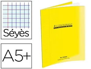 Cahier piqué conquérant classique couverture polypropylène rigide transparente a5+ 17x22cm 32 pages 90g séyès jaune — Non…