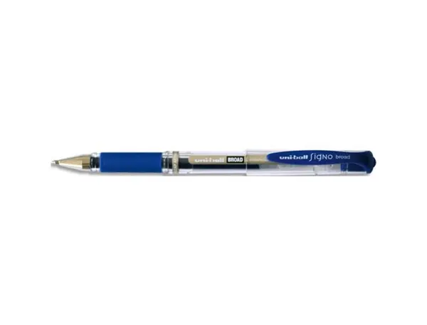 Stylo uniball signo broad encre gel pigmentée écriture large 0.8mm pointe 1mm grip caoutchouc rechargeable bleu — Non classé