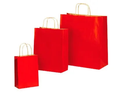 Sac kraft vergé 100g poignées ficelle torsadée 240x100x310mm coloris rouge — Non classé