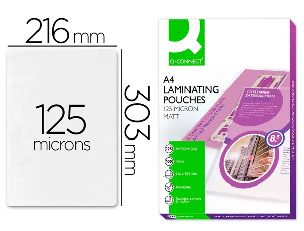 Pochette plastification q-connect à chaud économique format a4 125 microns mat boîte 100 unités — Non classé