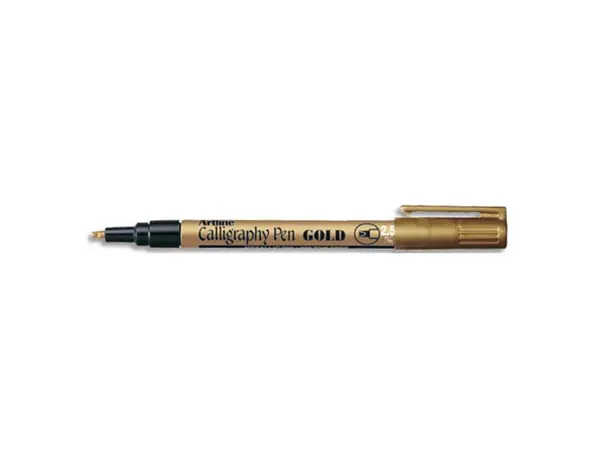Marqueur artline permanent pointe large biseautée 2.5mm tous supports corps métal encre pigmentée résiste eau couleur or —…