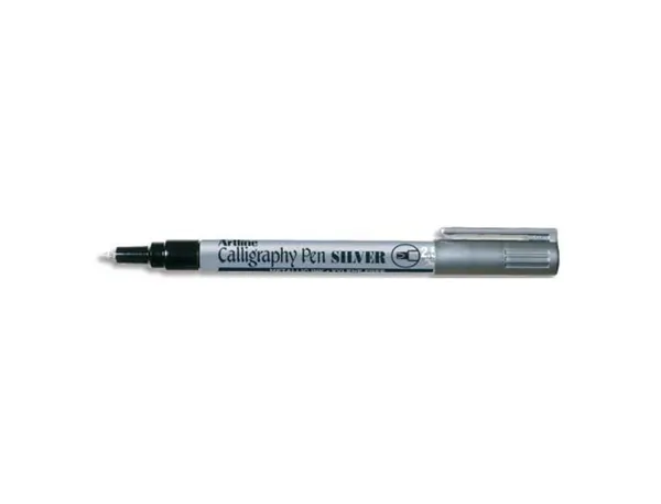 Marqueur artline permanent pointe large biseautée 2.5mm tous supports corps métal encre pigmentée résiste eau argent — Non…