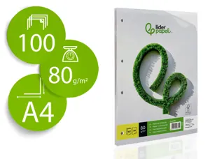 Papier écriture liderpapel a4 210x297mm blancheur extra opacité 80g/m2 paquet 100 feuilles 4 trous — Non classé