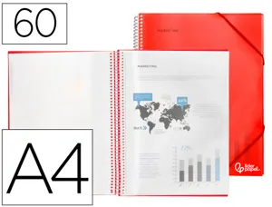 Protège-documents liderpapel polypropylène couverture rigide spirale 60 pochettes fixes a4 210x297mm coloris rouge — Non…