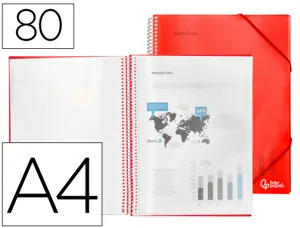 Protège-documents liderpapel polypropylène couverture rigide spirale 80 pochettes fixes a4 210x297mm coloris rouge — Non…