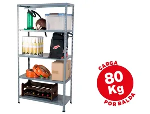 Étagère métallique ar 5 tablettes supporte 80kg/tablette capacité 50 boîtes/classeurs 180x90x40cm coloris gris — Non classé