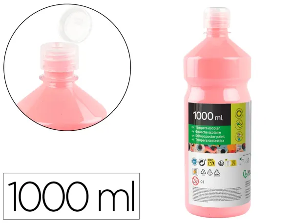 Gouache scolaire liderpapel liquide lavable fermeture sécurité brillante coloris rose flacon 1000ml — Non classé