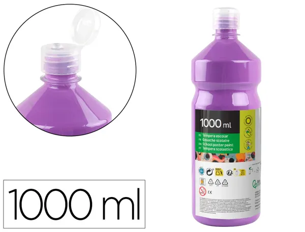 Gouache scolaire liderpapel liquide lavable fermeture sécurité brillante coloris lilas flacon 1000ml
