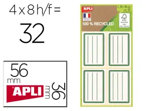 Etiquette apli scolaire 100% recycle 36x56mm bords arrondisligne et cadre coloris vert   pochette 32 unites — Non classé